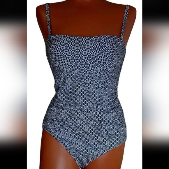 DKNY One piece Swimsuit Black White Diamond Stretchy Woman Med Strapless New - Picture 6 of 12